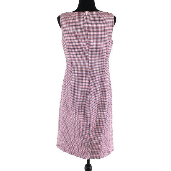 J. Crew Red Black White Gingham Boatneck Sheath Dress 4 Sleeveless Knee Length - Picture 5 of 7
